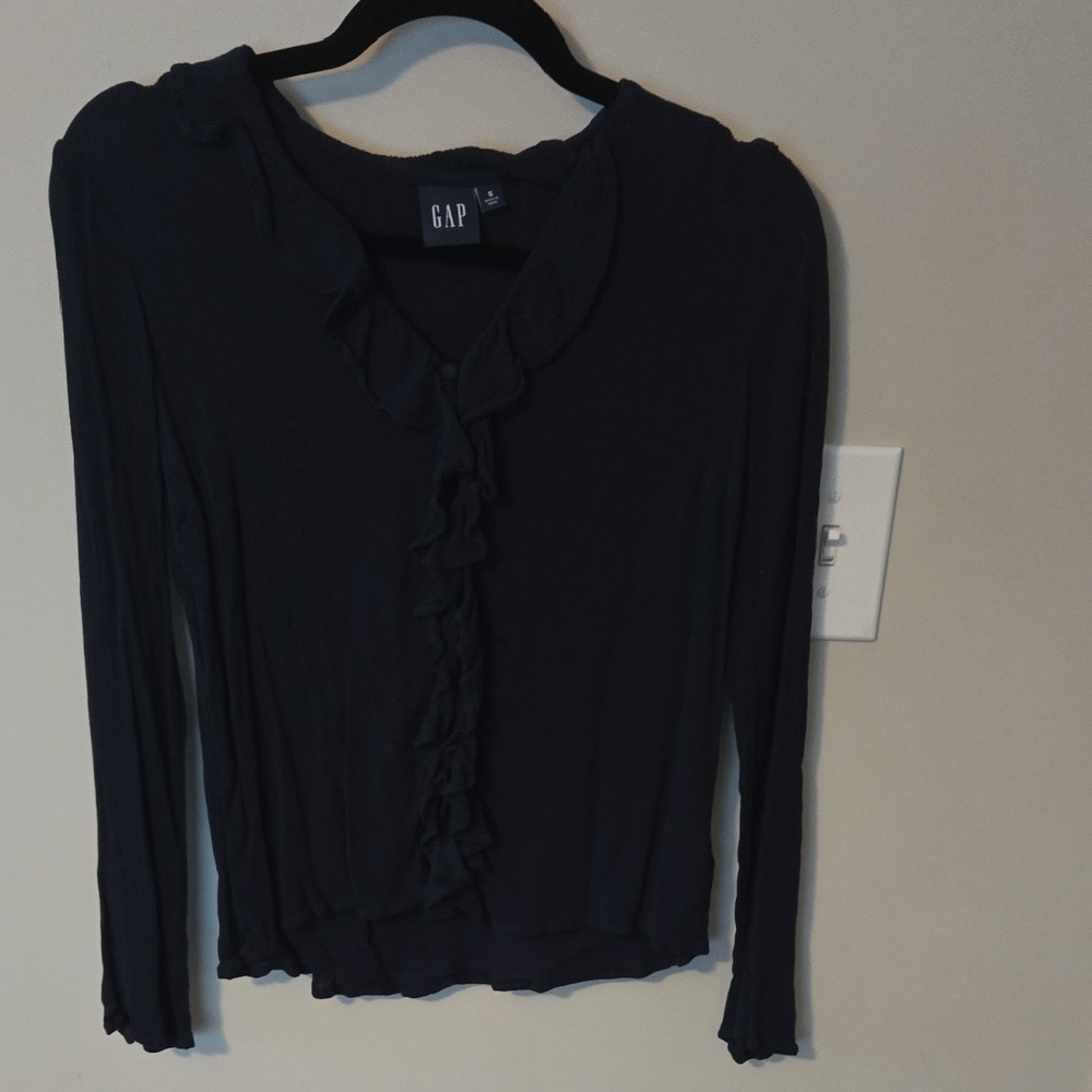 GAP Women's Elegant Black Ruffle Blouse